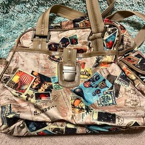 Sydney Love world travel stamps print overnight bag